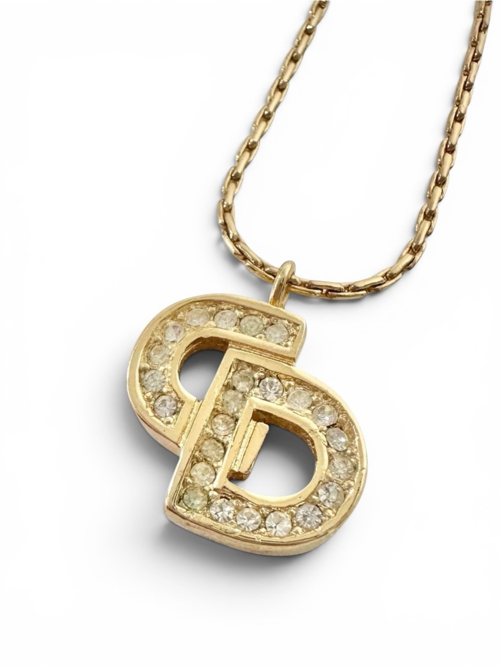 Christian Dior Gold & Crystal “CD” Initials Engraved Vintage Bracelet